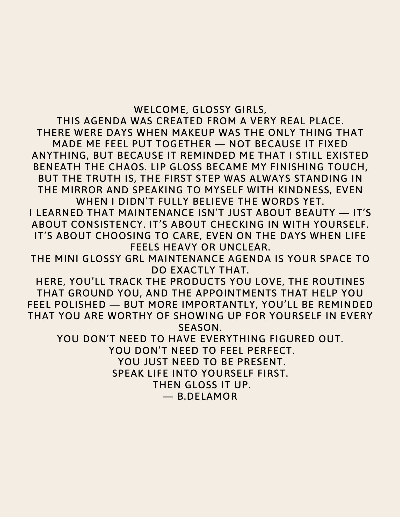 Mini Glossy Girl Maintenance Agenda